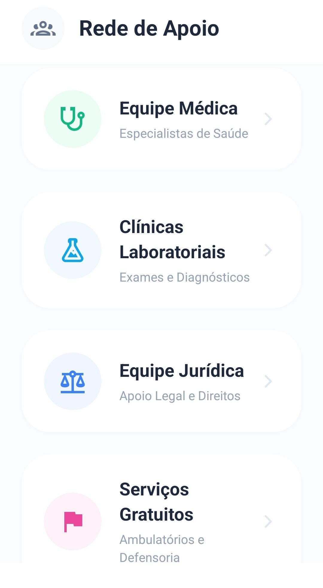 Interface da Rede de Apoio